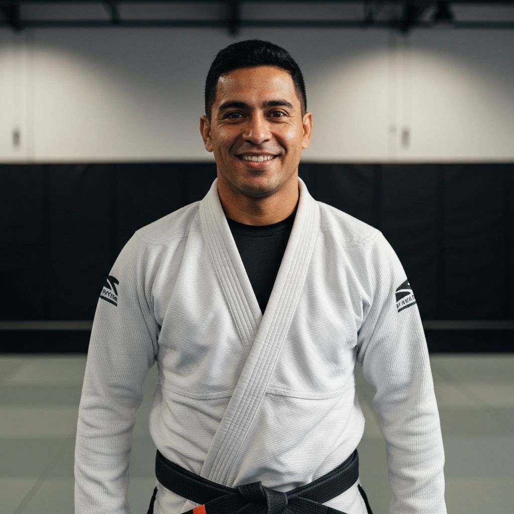 Professor e criador do método Prosperar com Jiu-Jitsu sorrindo no tatame